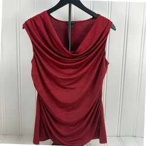 New Directions Womens Red Cowl Neck Sleeveless Ruched Side Top Shirt Size Large